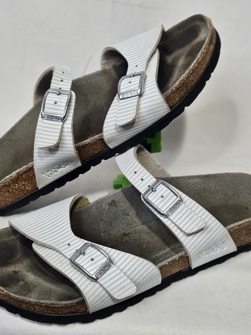 Birkenstock Birki's Aziza Narvic Stripes white & blue stripe sandals slides Birk